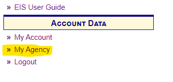 Location of the link for the account page in the EIS Gateway. 
                  It is underneath the Account Data Header.